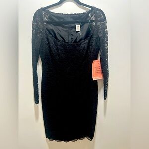 Expo Nite Black Long Sleeve Lace Formal Body Lined Dress Size 12 New MIDI